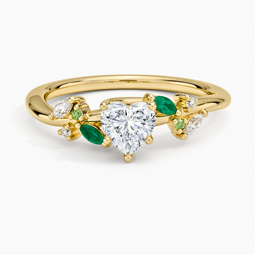 Arden Diamond Ring with Lab Emerald Accents Yellow Gold 18k Heart Engagement Ring