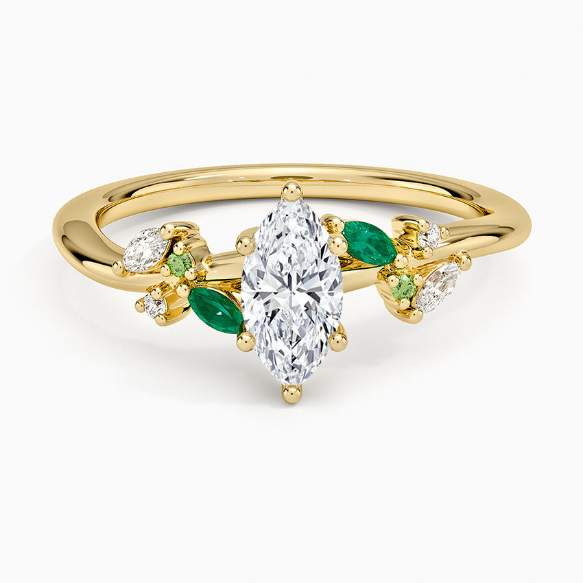 Arden Diamond Ring with Lab Emerald Accents Yellow Gold 18k Marquise Engagement Ring