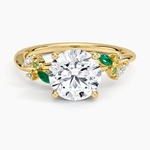 Arden Diamond Ring with Lab Emerald Accents Yellow Gold 18k Round Engagement Ring