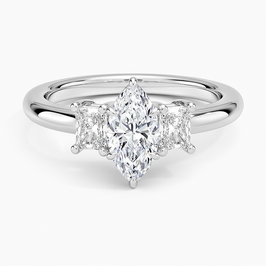 Helena Radiant-Cut Three Stone Diamond Ring (3/8 ct. tw.) Platinum Marquise Engagement Ring