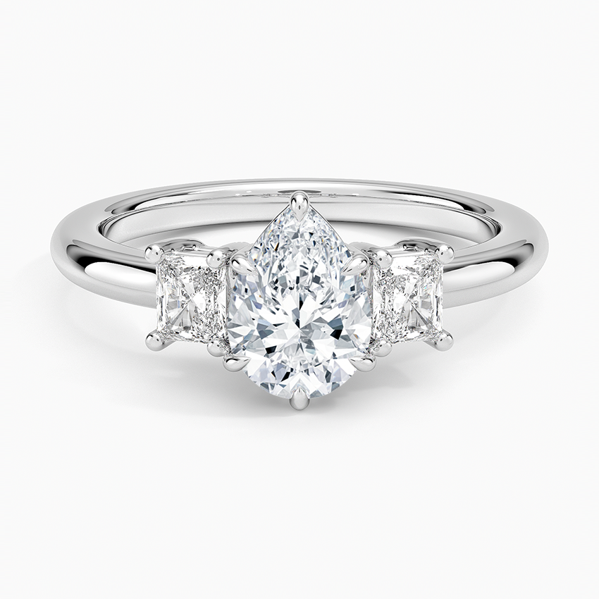 Helena Radiant-Cut Three Stone Diamond Ring (3/8 ct. tw.) Platinum Pear Engagement Ring