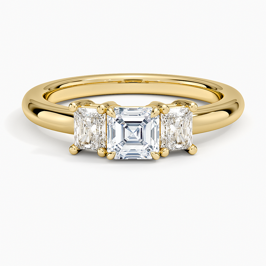 Helena Radiant-Cut Three Stone Diamond Ring (3/8 ct. tw.) Yellow Gold 18k Asscher Engagement Ring