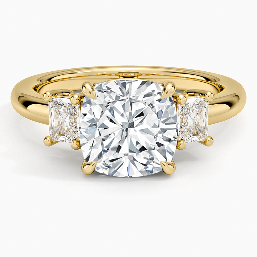 Helena Radiant-Cut Three Stone Diamond Ring (3/8 ct. tw.) Yellow Gold 18k Cushion Engagement Ring