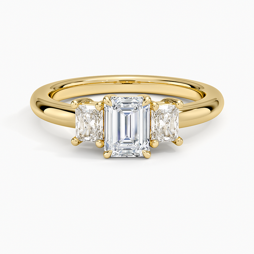 Helena Radiant-Cut Three Stone Diamond Ring (3/8 ct. tw.) Yellow Gold 18k Emerald Engagement Ring