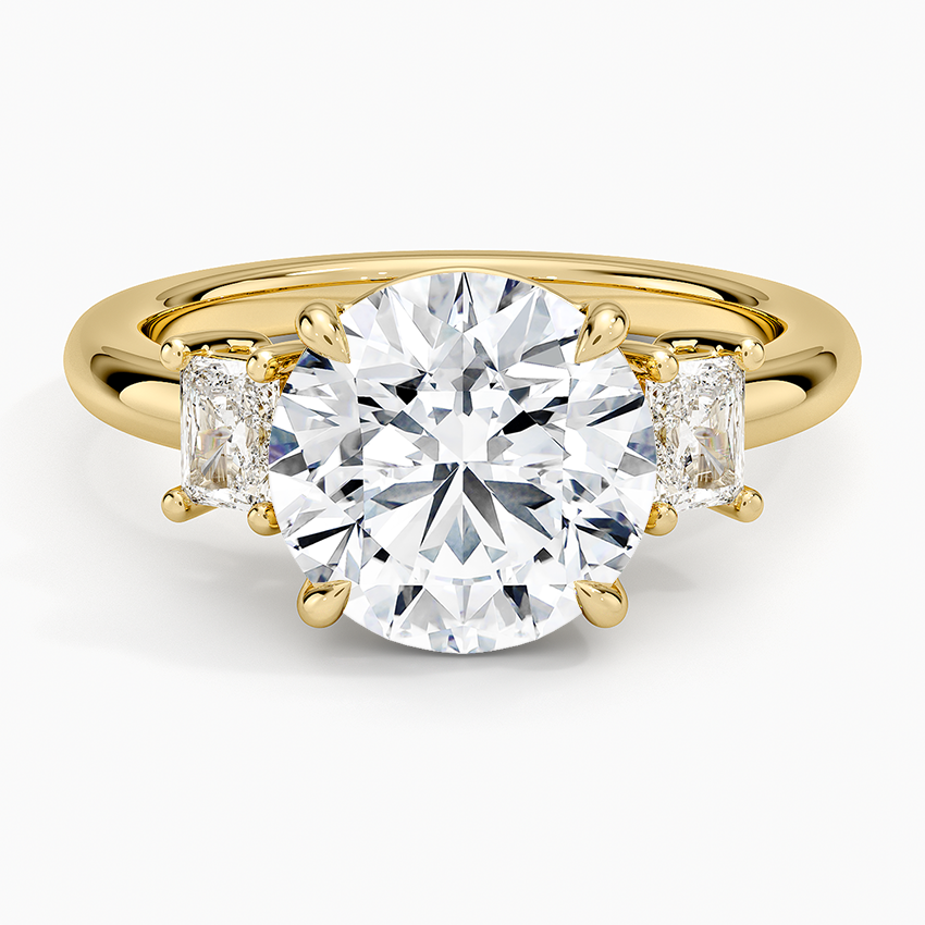 Helena Radiant-Cut Three Stone Diamond Ring (3/8 ct. tw.) Yellow Gold 18k Round Engagement Ring
