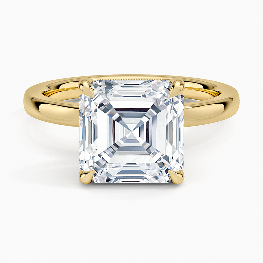 Audrey Perfect Fit Hidden Halo 2mm Diamond Ring Yellow Gold 18k Asscher Engagement Ring