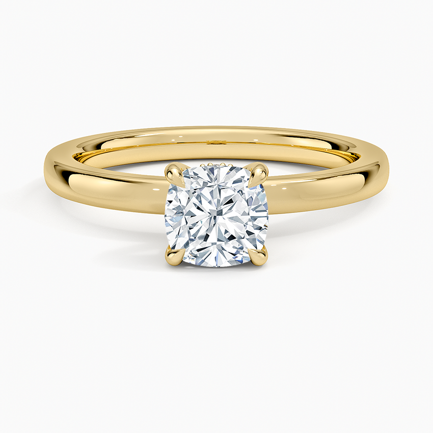 Audrey Perfect Fit Hidden Halo 2mm Diamond Ring Yellow Gold 18k Cushion Engagement Ring
