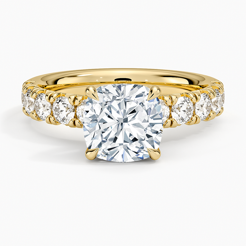 Ellora Half Coverage Diamond Ring Yellow Gold 18k Cushion Engagement Ring