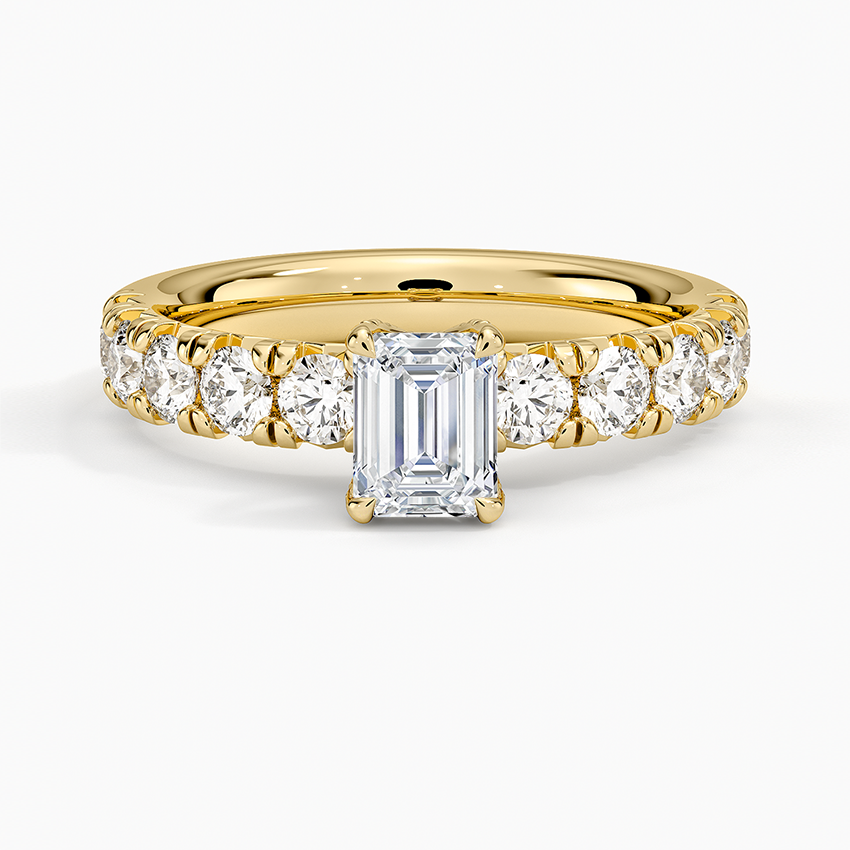 Ellora Half Coverage Diamond Ring Yellow Gold 18k Emerald Engagement Ring