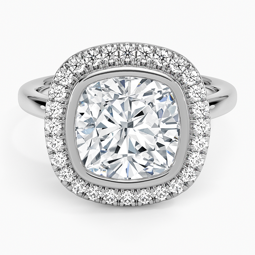 Bezel Halo Diamond Ring (1/4 ct. tw.) Platinum Cushion Engagement Ring