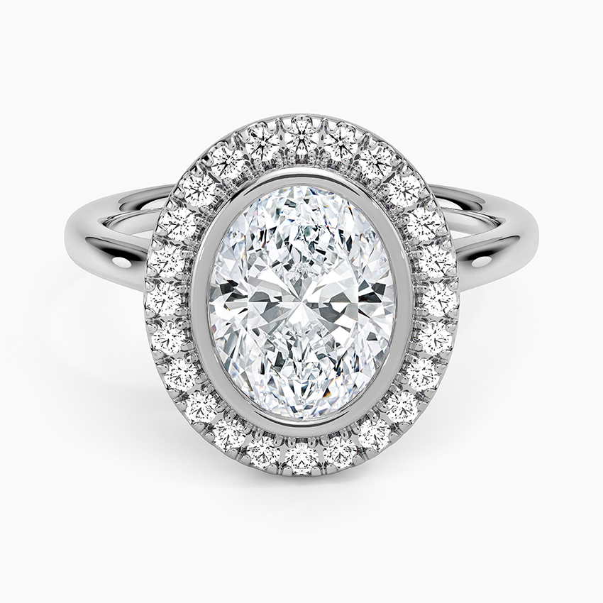 Bezel Halo Diamond Ring (1/4 ct. tw.) Platinum Oval Engagement Ring