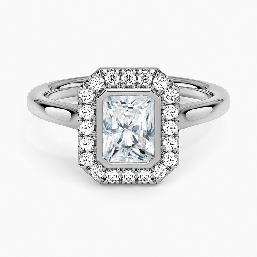 Bezel Halo Diamond Ring (1/4 ct. tw.) Platinum Radiant Engagement Ring