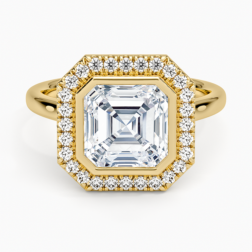 Bezel Halo Diamond Ring (1/4 ct. tw.) Yellow Gold 18k Asscher Engagement Ring