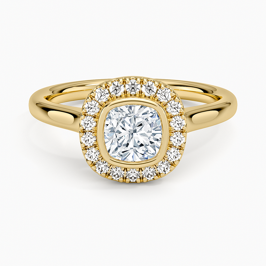Bezel Halo Diamond Ring (1/4 ct. tw.) Yellow Gold 18k Cushion Engagement Ring