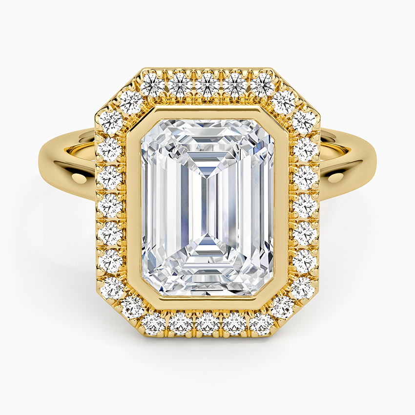 Bezel Halo Diamond Ring (1/4 ct. tw.) Yellow Gold 18k Emerald Engagement Ring