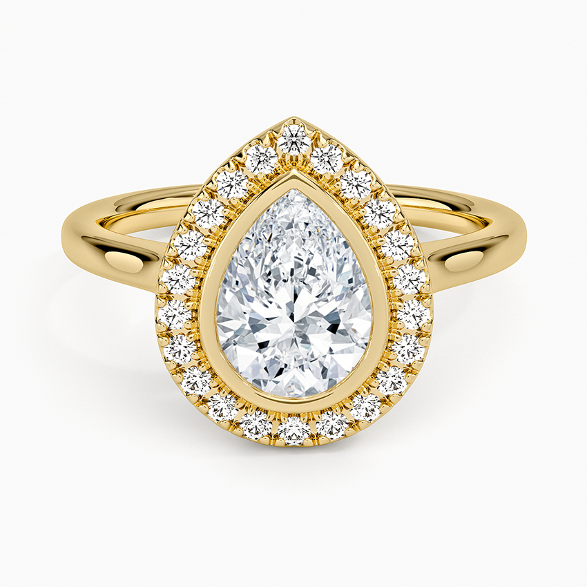 Bezel Halo Diamond Ring (1/4 ct. tw.) Yellow Gold 18k Pear Engagement Ring
