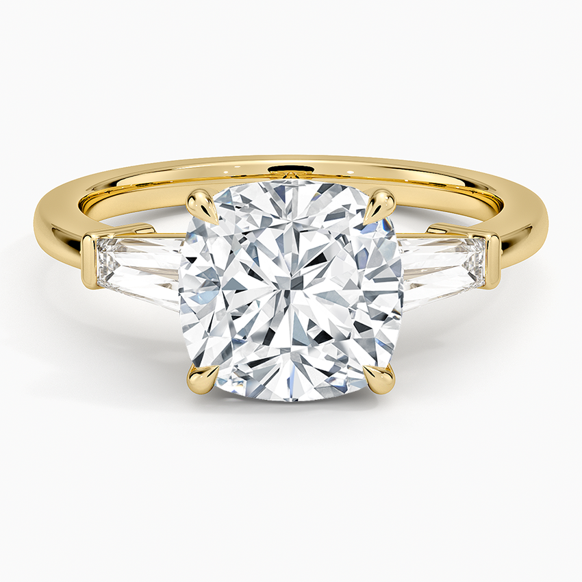 Symphony Tapered Baguette Three Stone Diamond Ring (1/2 ct. tw.) Yellow Gold 18k Cushion Engagement Ring