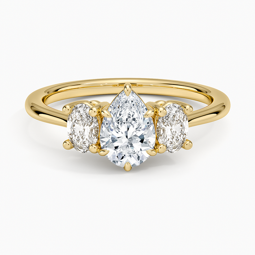 Oval-Cut Three Stone Diamond Ring (1/2 ct. tw.) Yellow Gold 18k Pear Engagement Ring