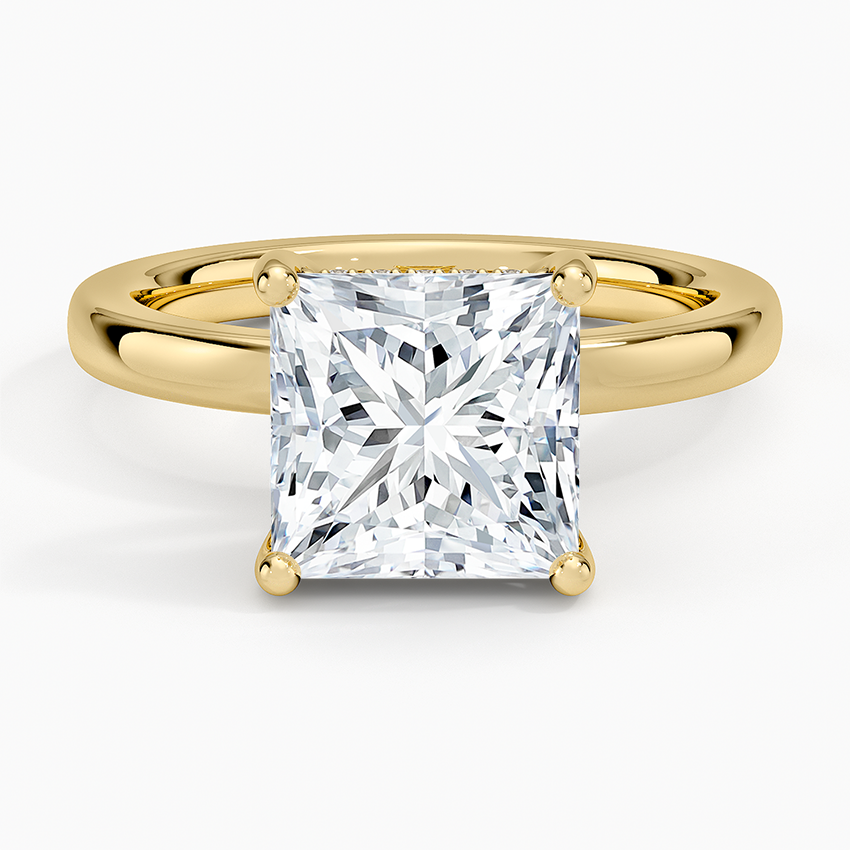 Sydney Perfect Fit Hidden Halo 2mm Diamond Ring Yellow Gold 18k Princess Engagement Ring