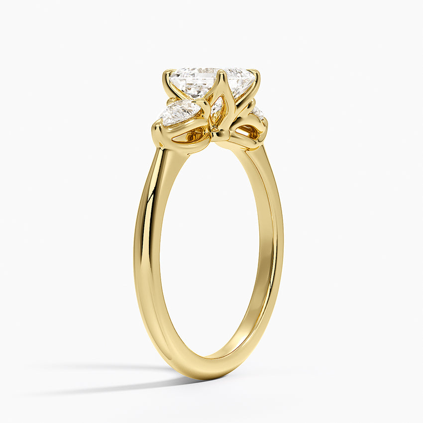 Fleur Three Stone Diamond Ring Yellow Gold 18k Asscher Engagement Ring