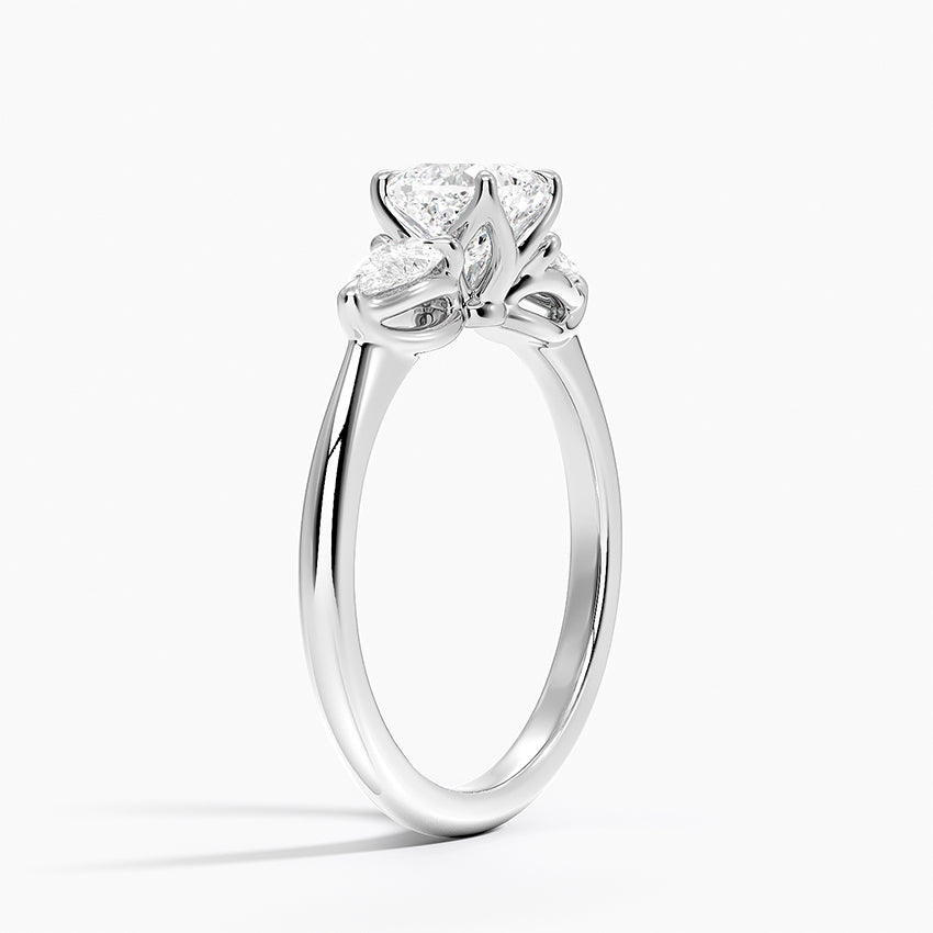 Fleur Three Stone Diamond Ring Platinum Cushion Engagement Ring