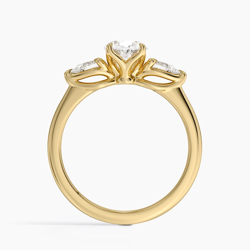 Fleur Three Stone Diamond Ring Yellow Gold 18k Oval Engagement Ring
