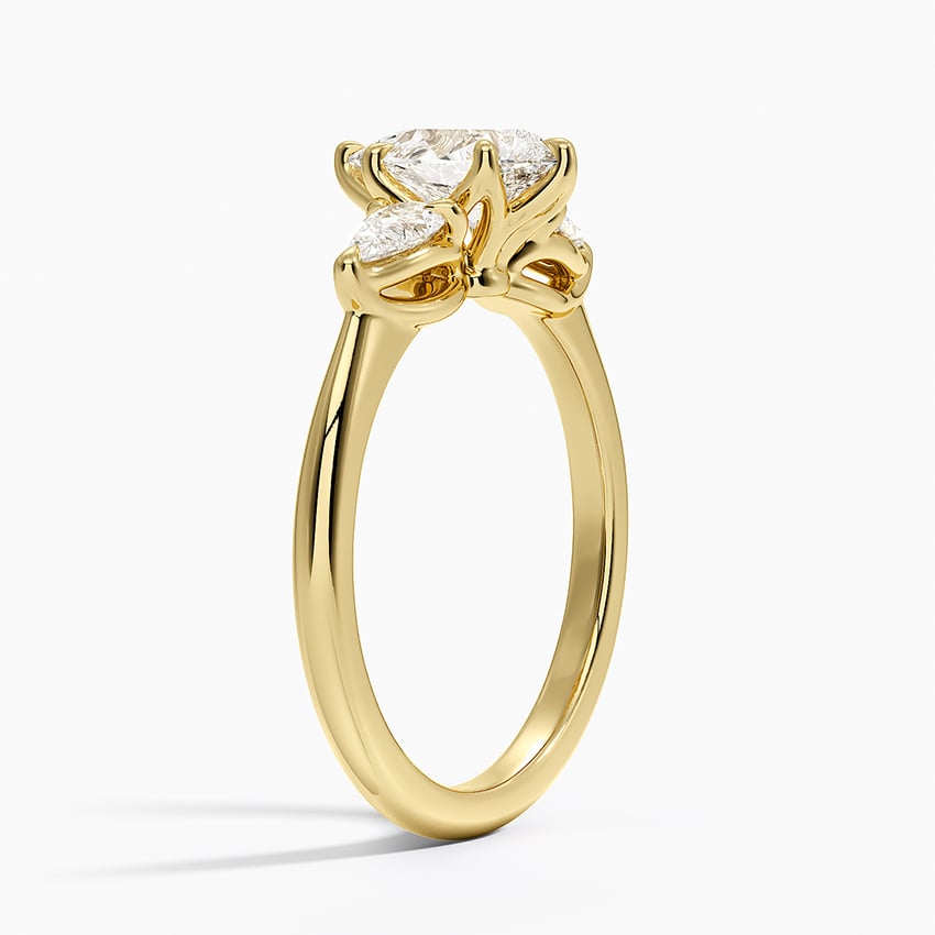 Fleur Three Stone Diamond Ring Yellow Gold 18k Pear Engagement Ring