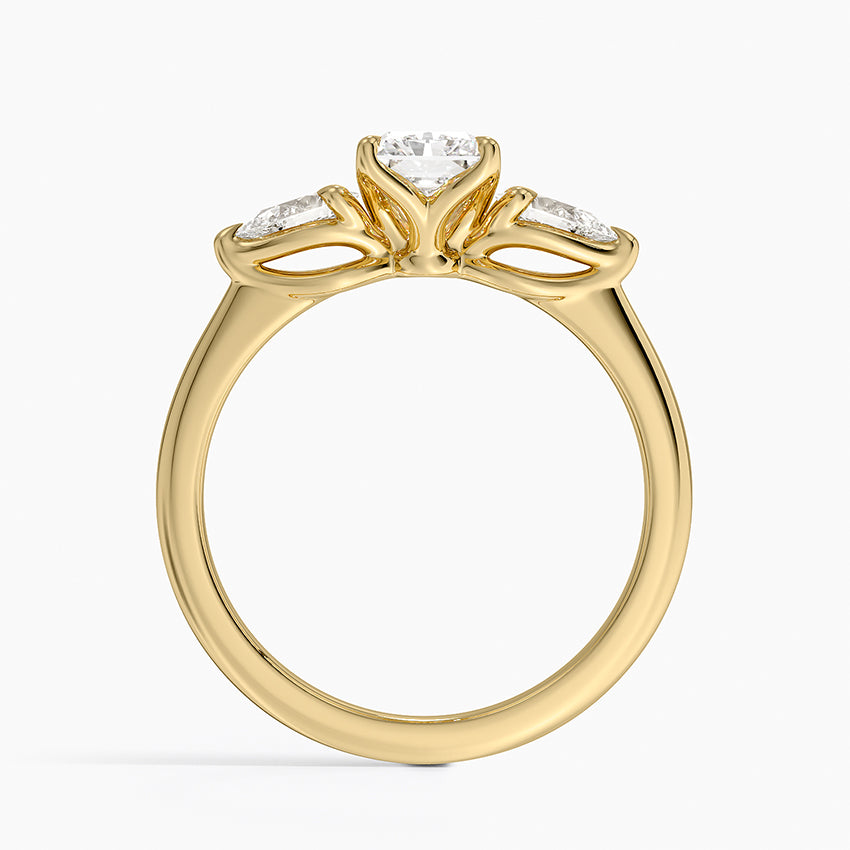 Fleur Three Stone Diamond Ring Yellow Gold 18k Radiant Engagement Ring