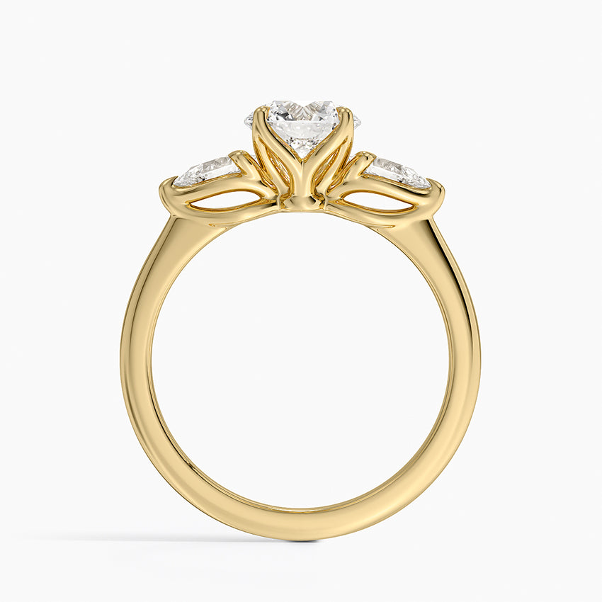 Fleur Three Stone Diamond Ring Yellow Gold 18k Round Engagement Ring