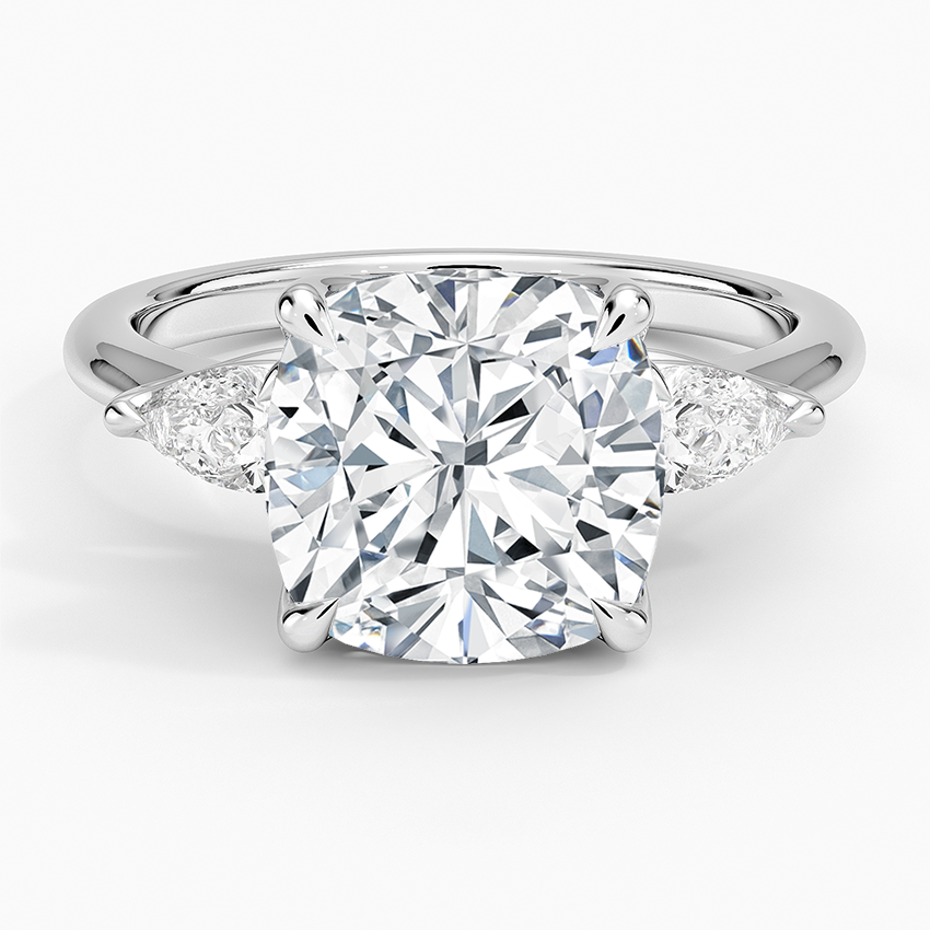 Fleur Three Stone Diamond Ring Platinum Cushion Engagement Ring