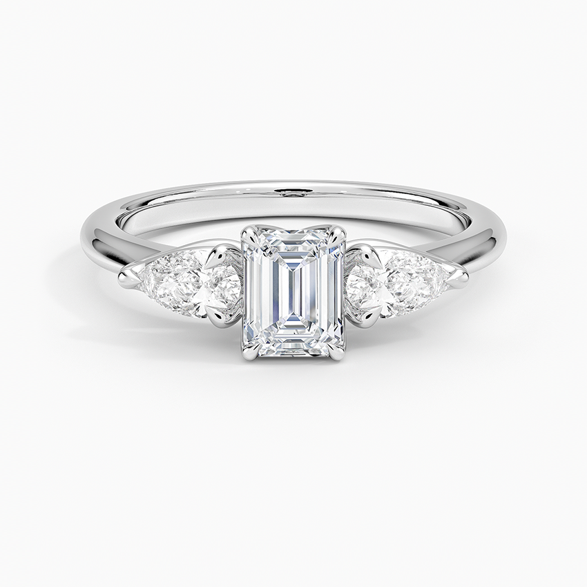 Fleur Three Stone Diamond Ring Platinum Emerald Engagement Ring