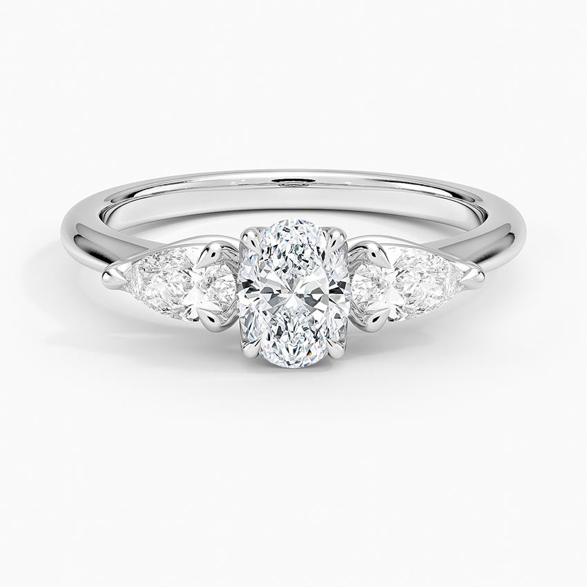 Fleur Three Stone Diamond Ring Platinum Oval Engagement Ring