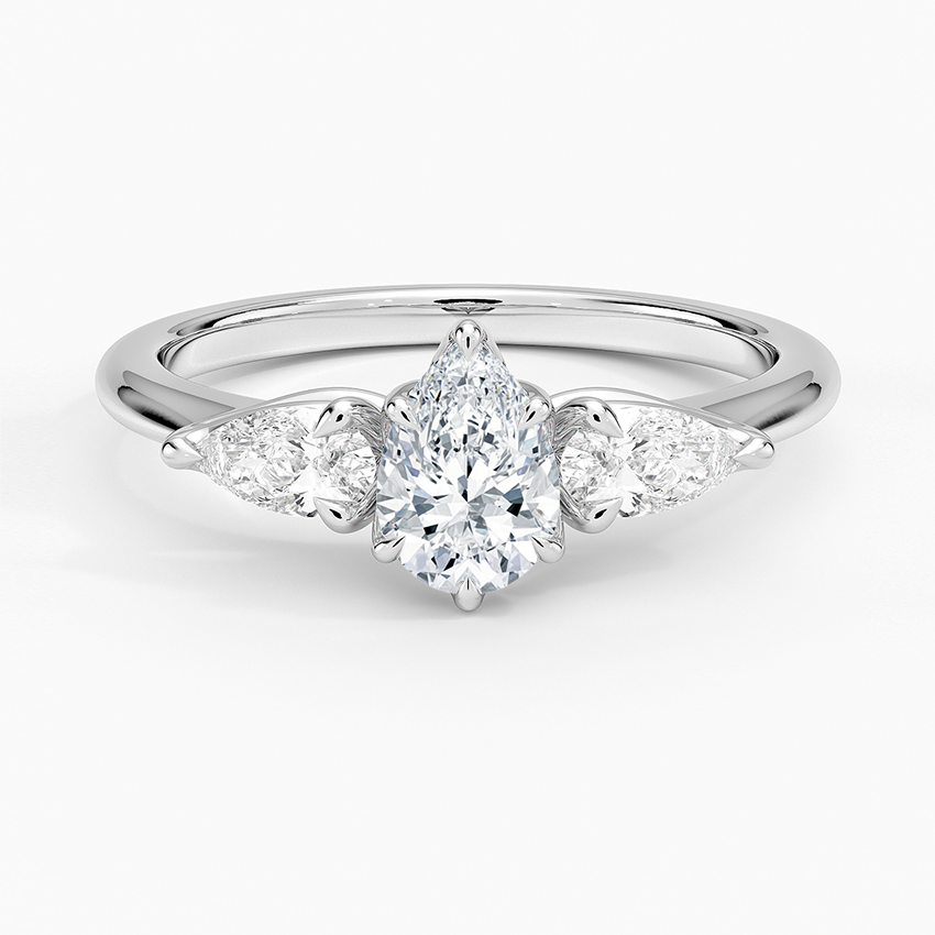 Fleur Three Stone Diamond Ring Platinum Pear Engagement Ring