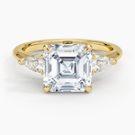 Fleur Three Stone Diamond Ring Yellow Gold 18k Asscher Engagement Ring