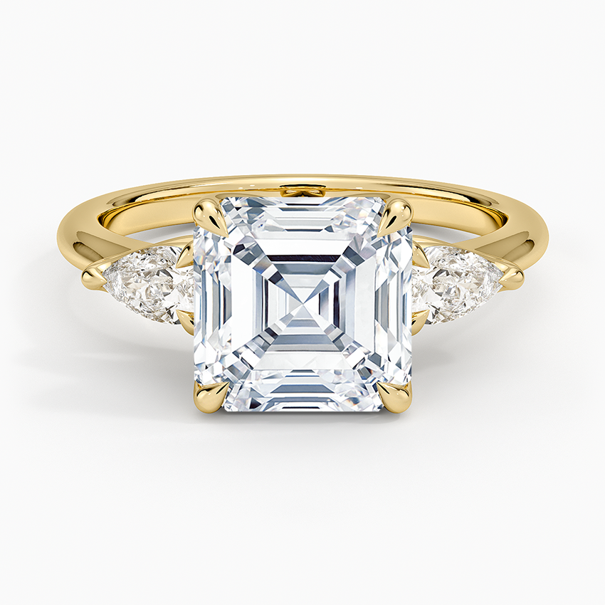 Fleur Three Stone Diamond Ring Yellow Gold 18k Asscher Engagement Ring