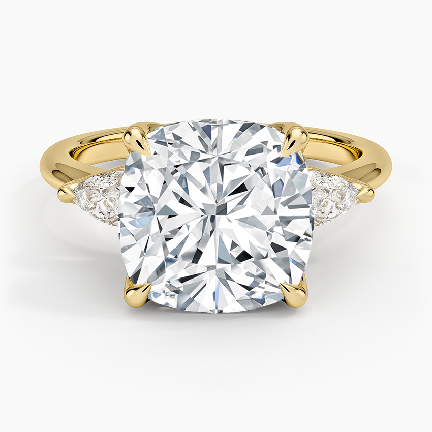 Fleur Three Stone Diamond Ring Yellow Gold 18k Cushion Engagement Ring