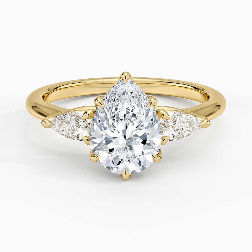 Fleur Three Stone Diamond Ring Yellow Gold 18k Pear Engagement Ring
