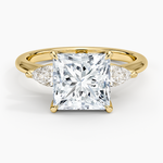 Fleur Three Stone Diamond Ring Yellow Gold 18k Princess Engagement Ring