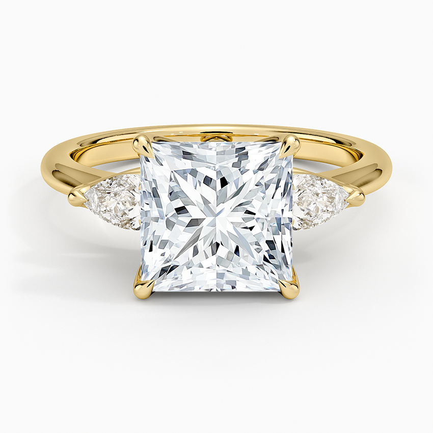 Fleur Three Stone Diamond Ring Yellow Gold 18k Princess Engagement Ring