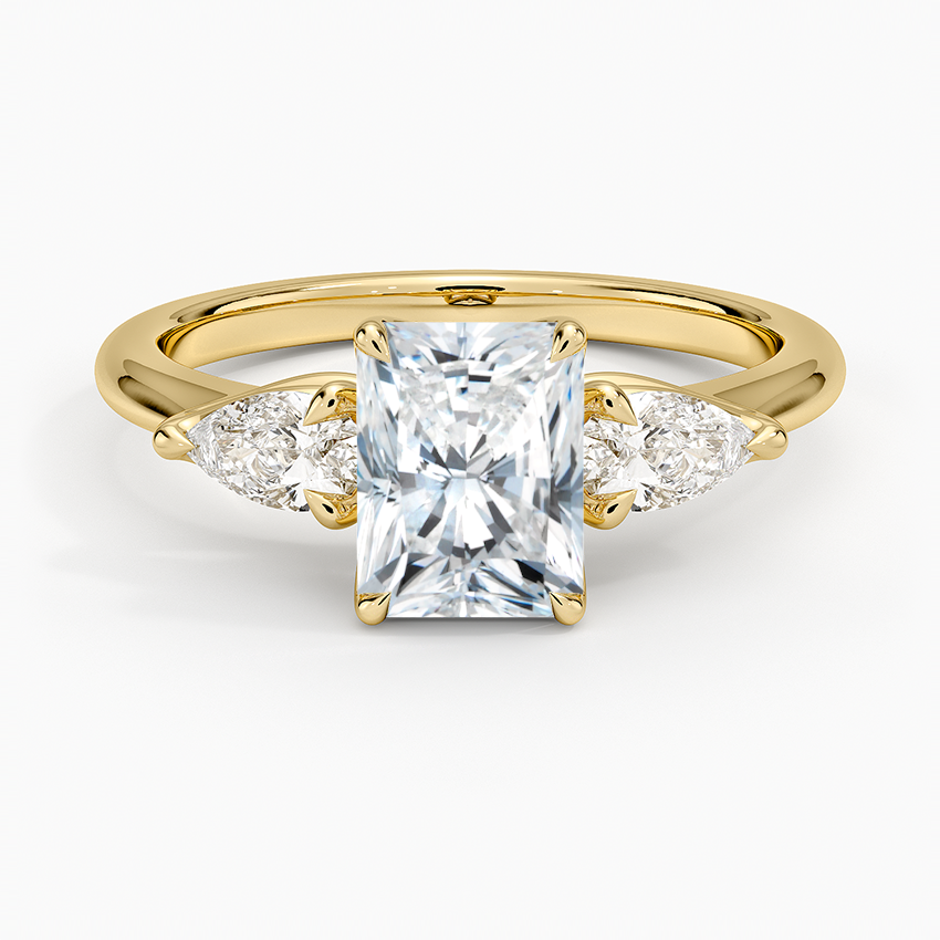 Fleur Three Stone Diamond Ring Yellow Gold 18k Radiant Engagement Ring
