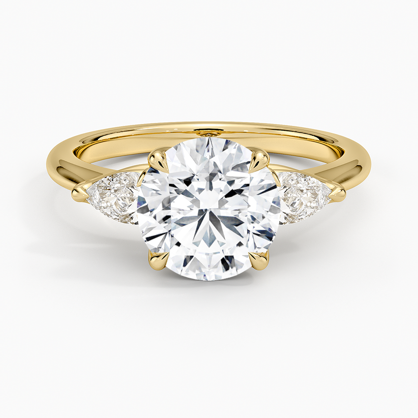 Fleur Three Stone Diamond Ring Yellow Gold 18k Round Engagement Ring