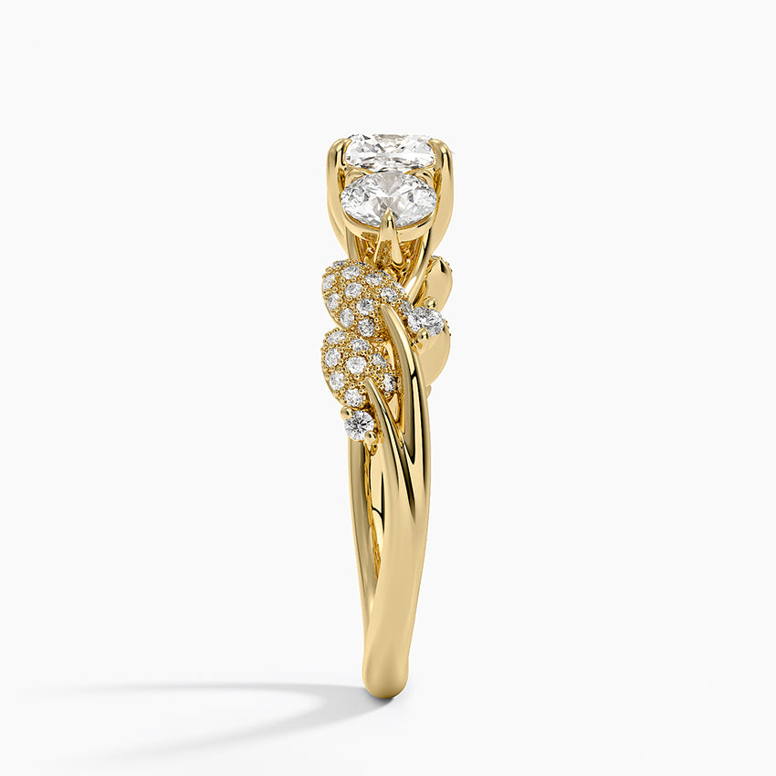 Canopy Three Stone Diamond Ring Yellow Gold 18k Cushion Engagement Ring