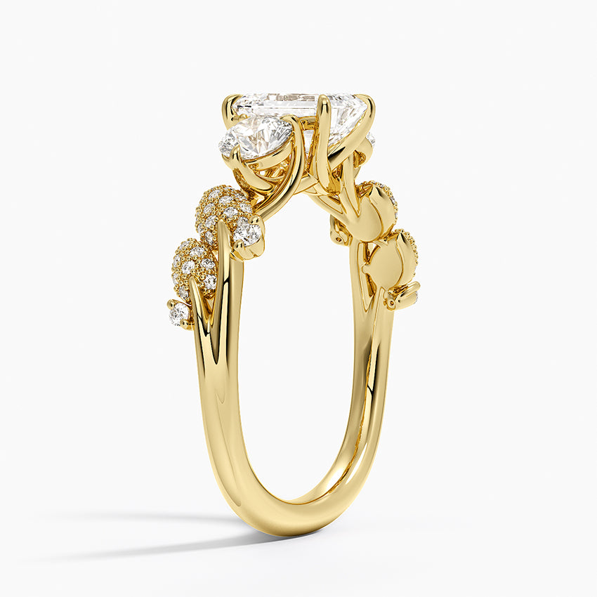 Canopy Three Stone Diamond Ring Yellow Gold 18k Emerald Engagement Ring