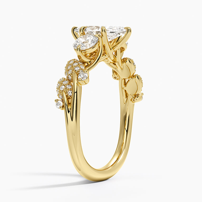 Canopy Three Stone Diamond Ring Yellow Gold 18k Marquise Engagement Ring
