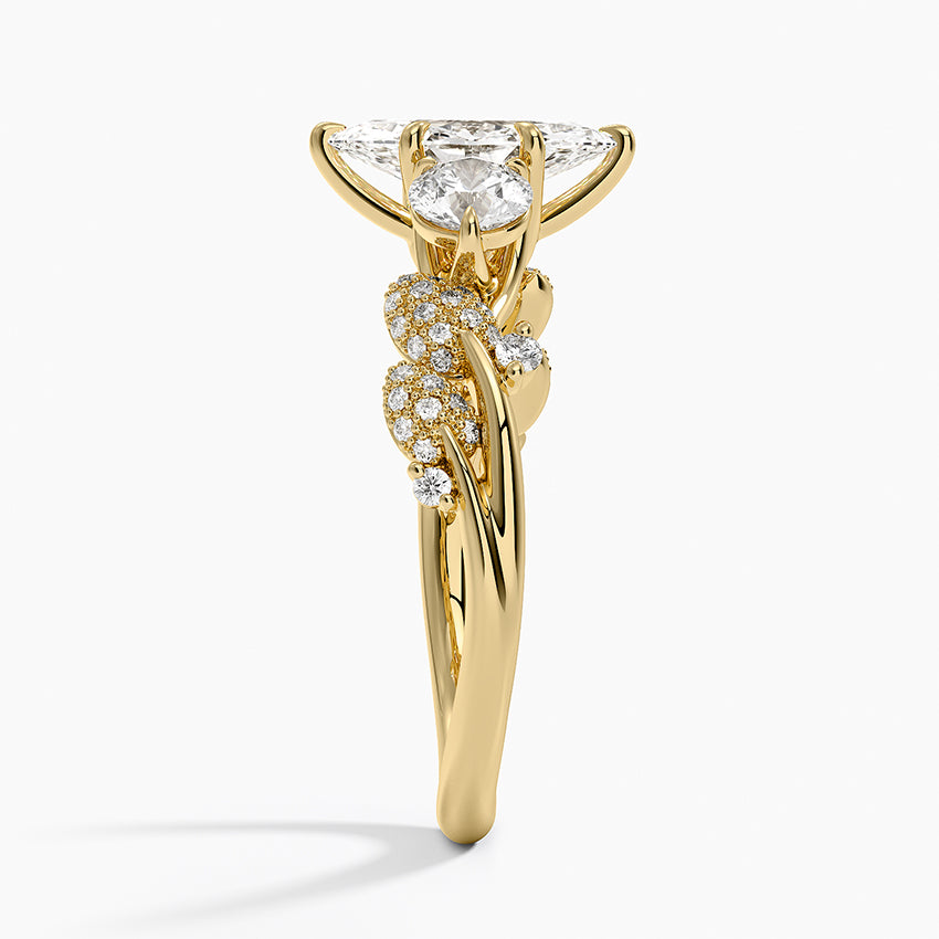 Canopy Three Stone Diamond Ring Yellow Gold 18k Marquise Engagement Ring