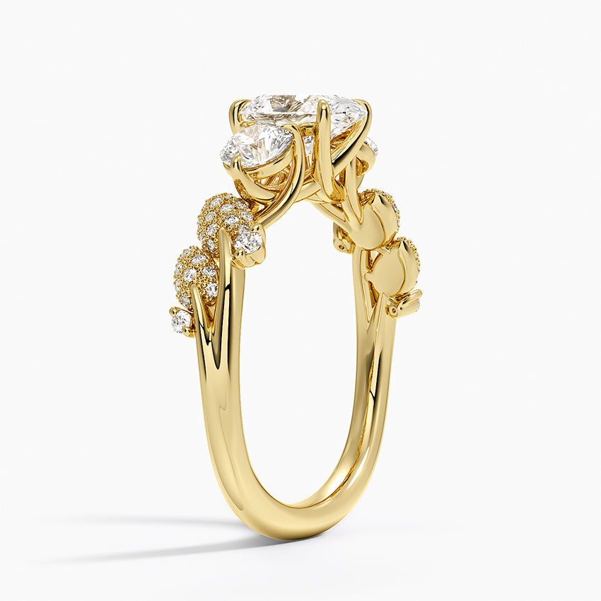 Canopy Three Stone Diamond Ring Yellow Gold 18k Oval Engagement Ring