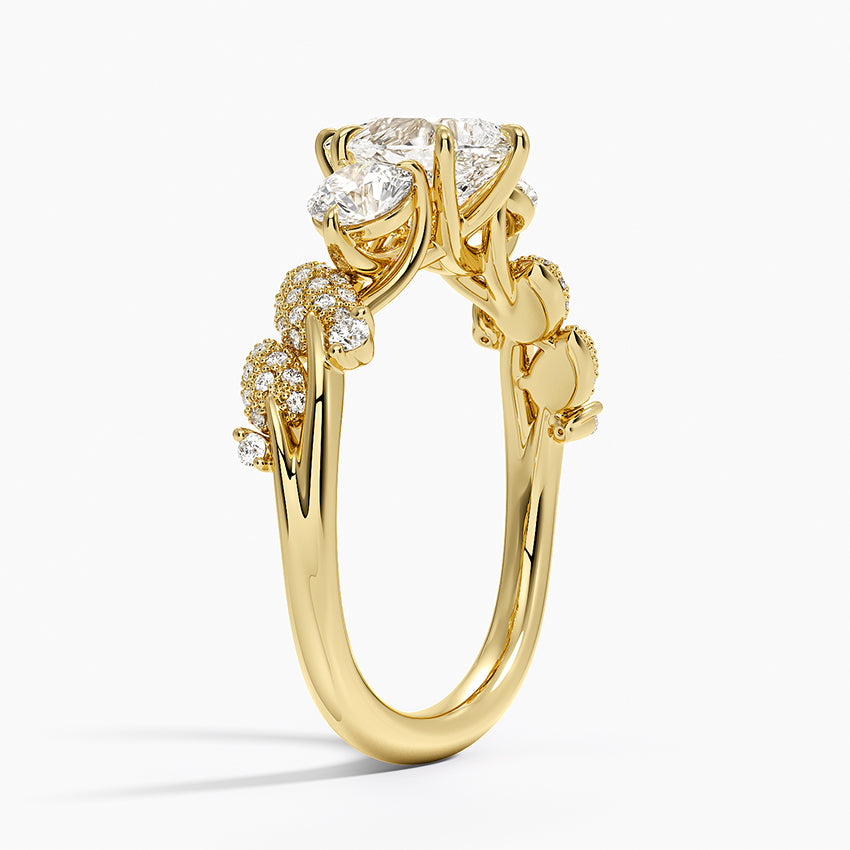 Canopy Three Stone Diamond Ring Yellow Gold 18k Pear Engagement Ring
