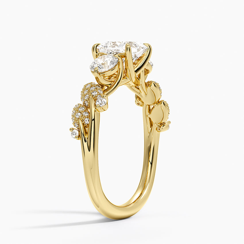Canopy Three Stone Diamond Ring Yellow Gold 18k Princess Engagement Ring