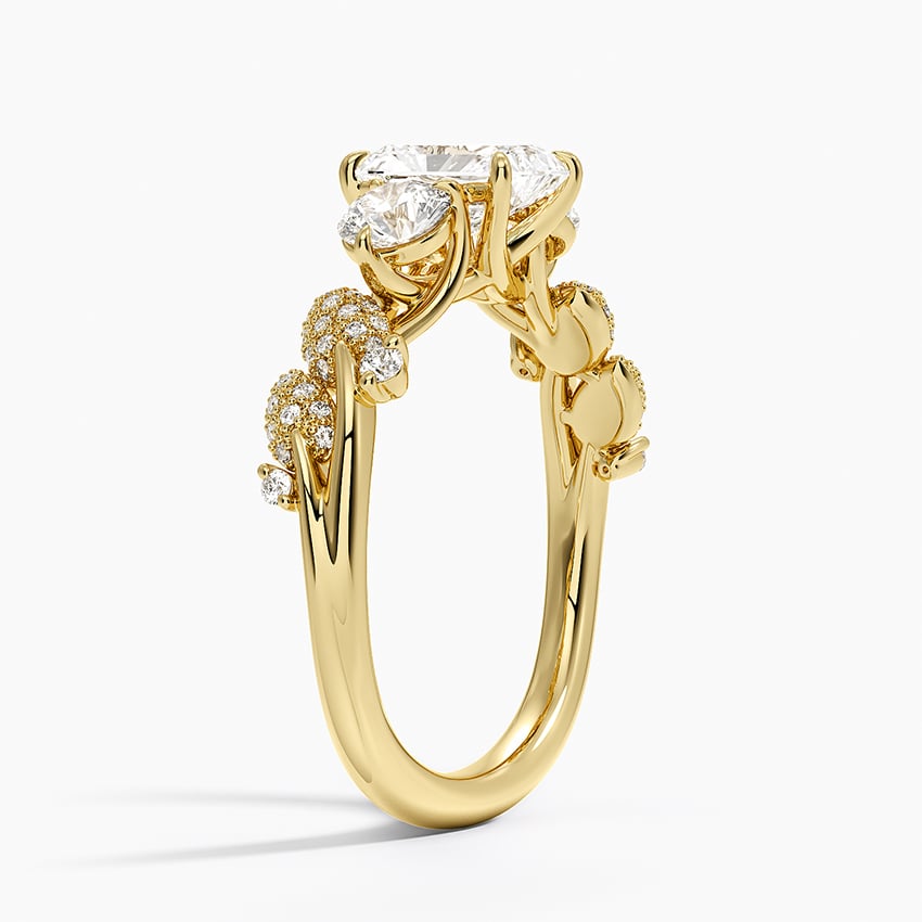 Canopy Three Stone Diamond Ring Yellow Gold 18k Radiant Engagement Ring