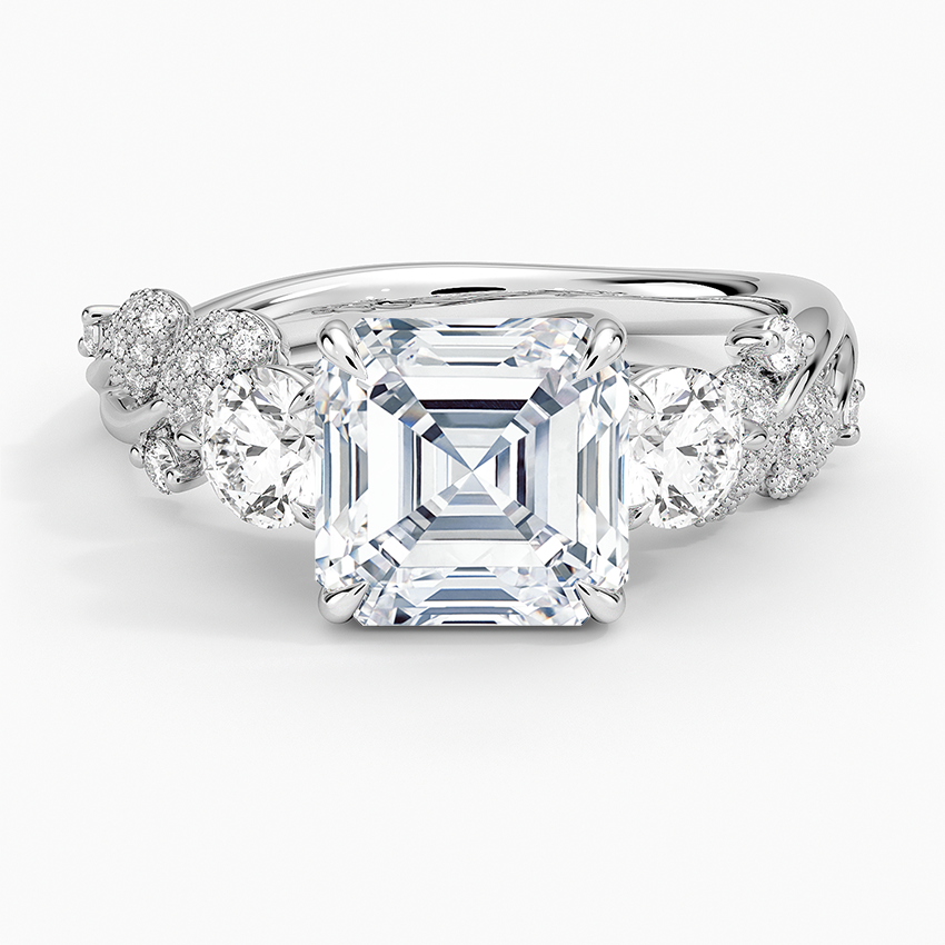 Canopy Three Stone Diamond Ring Platinum Asscher Engagement Ring